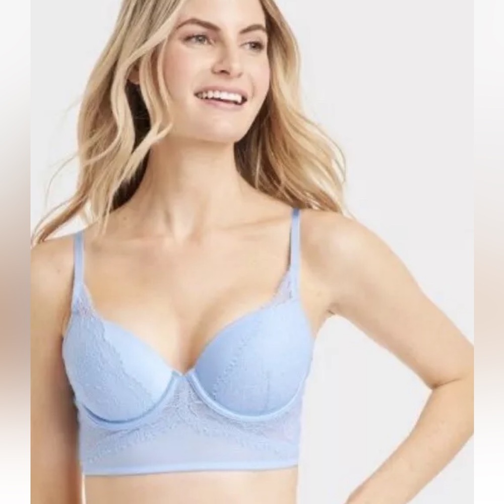 Auden Long Line Bra Light Blue Lightly Lined Lace Demi Coverage Underwire 38c